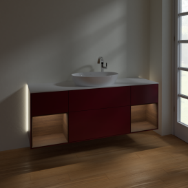 Тумба под раковину Villeroy & Boch Finion 160х50,1 см с подсветкой МДФ пион матовый лак/стекло белое матовое G981GNHB