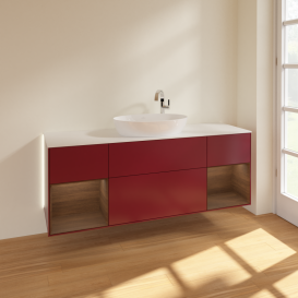 Тумба под раковину Villeroy & Boch Finion 160х50,1 см с подсветкой МДФ пион матовый лак/стекло белое матовое G981GNHB