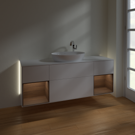 Тумба під раковину Villeroy & Boch Finion 160х50,1 см із підсвічуванням МДФ білий матовий лак/скло біле матове G981GNMT