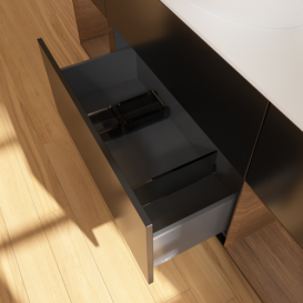 Тумба под раковину Villeroy & Boch Finion 160х50,1 см с подсветкой МДФ черный матовый лак/стекло белое матовое G981GNPD