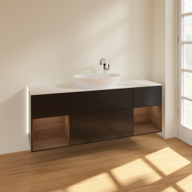 Тумба под раковину Villeroy & Boch Finion 160х50,1 см с подсветкой МДФ черный матовый лак/стекло белое матовое G981GNPD