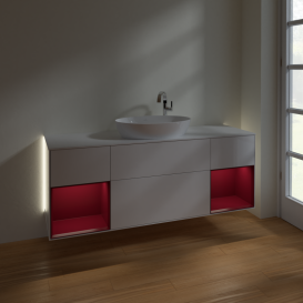 Тумба под раковину Villeroy & Boch Finion 160х50,1 см с подсветкой МДФ глянцевый белый лак/стекло белое матовое G981HBGF