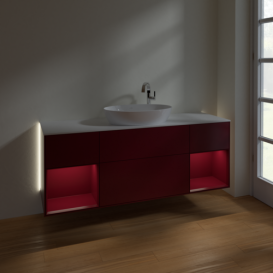 Тумба под раковину Villeroy & Boch Finion 160х50,1 см с подсветкой МДФ пион матовый лак/стекло белое матовое G981HBHB