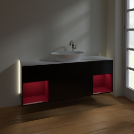 Тумба под раковину Villeroy & Boch Finion 160х50,1 см с подсветкой МДФ черный матовый лак/стекло белое матовое G981HBPD