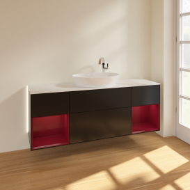 Тумба под раковину Villeroy & Boch Finion 160х50,1 см с подсветкой МДФ черный матовый лак/стекло белое матовое G981HBPD