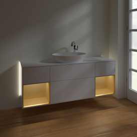 Тумба под раковину Villeroy & Boch Finion 160х50,1 см с подсветкой МДФ глянцевый белый лак/стекло белое матовое G981HFGF