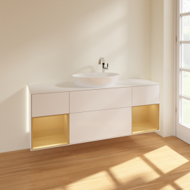 Тумба под раковину Villeroy & Boch Finion 160х50,1 см с подсветкой МДФ глянцевый белый лак/стекло белое матовое G981HFGF