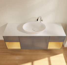 Тумба под раковину Villeroy & Boch Finion 160х50,1 см с подсветкой МДФ антрацит матовый лак/стекло белое матовое G981HFGK