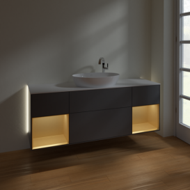 Тумба под раковину Villeroy & Boch Finion 160х50,1 см с подсветкой МДФ антрацит матовый лак/стекло белое матовое G981HFGK
