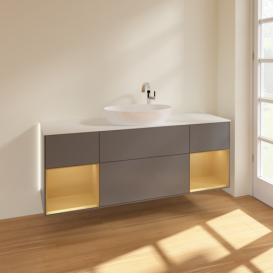 Тумба под раковину Villeroy & Boch Finion 160х50,1 см с подсветкой МДФ антрацит матовый лак/стекло белое матовое G981HFGK