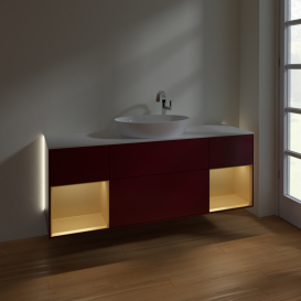 Тумба под раковину Villeroy & Boch Finion 160х50,1 см с подсветкой МДФ пион матовый лак/стекло белое матовое G981HFHB