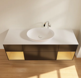 Тумба под раковину Villeroy & Boch Finion 160х50,1 см с подсветкой МДФ черный матовый лак/стекло белое матовое G981HFPD