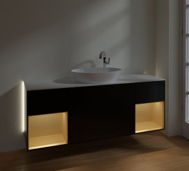 Тумба под раковину Villeroy & Boch Finion 160х50,1 см с подсветкой МДФ черный матовый лак/стекло белое матовое G981HFPD