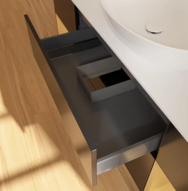 Тумба под раковину Villeroy & Boch Finion 160х50,1 см с подсветкой МДФ черный матовый лак/стекло белое матовое G981HFPD