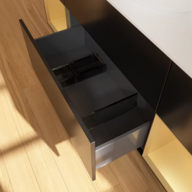 Тумба под раковину Villeroy & Boch Finion 160х50,1 см с подсветкой МДФ черный матовый лак/стекло белое матовое G981HFPD