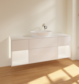 Тумба под раковину Villeroy & Boch Finion 160х50,1 см с подсветкой МДФ глянцевый белый лак/стекло белое матовое G981MTGF
