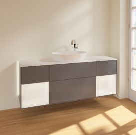Тумба под раковину Villeroy & Boch Finion 160х50,1 см с подсветкой МДФ антрацит матовый лак/стекло белое матовое G981MTGK