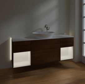 Тумба под раковину Villeroy & Boch Finion 160х50,1 см с подсветкой МДФ шпон грецкого ореха/стекло белое матовое G981MTGN