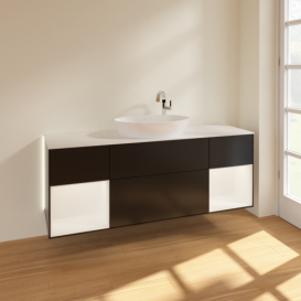 Тумба под раковину Villeroy & Boch Finion 160х50,1 см с подсветкой МДФ черный матовый лак/стекло белое матовое G981MTPD