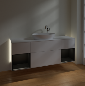 Тумба под раковину Villeroy & Boch Finion 160х50,1 см с подсветкой МДФ глянцевый белый лак/стекло белое матовое G981PDGF