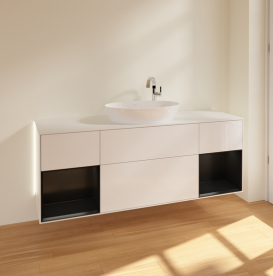 Тумба под раковину Villeroy & Boch Finion 160х50,1 см с подсветкой МДФ глянцевый белый лак/стекло белое матовое G981PDGF