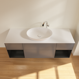 Тумба под раковину Villeroy & Boch Finion 160х50,1 см с подсветкой МДФ антрацит матовый лак/стекло белое матовое G981PDGK