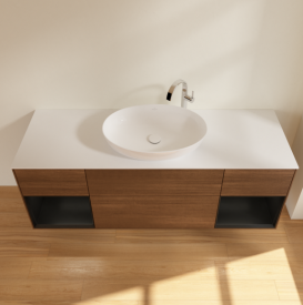 Тумба под раковину Villeroy & Boch Finion 160х50,1 см с подсветкой МДФ шпон грецкого ореха/стекло белое матовое G981PDGN