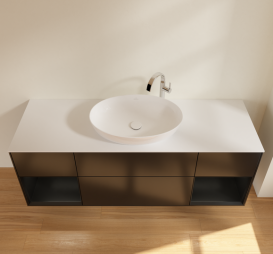 Тумба под раковину Villeroy & Boch Finion 160х50,1 см с подсветкой МДФ черный матовый лак/стекло белое матовое G981PDPD