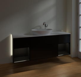Тумба под раковину Villeroy & Boch Finion 160х50,1 см с подсветкой МДФ черный матовый лак/стекло белое матовое G981PDPD