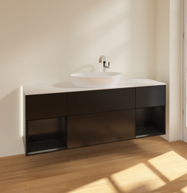 Тумба под раковину Villeroy & Boch Finion 160х50,1 см с подсветкой МДФ черный матовый лак/стекло белое матовое G981PDPD