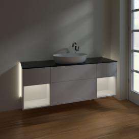 Тумба под раковину Villeroy & Boch Finion 160х50,1 см с подсветкой МДФ глянцевый белый лак/стекло черное матовое G982GFGF