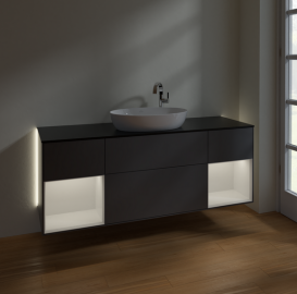 Тумба под раковину Villeroy & Boch Finion 160х50,1 см с подсветкой МДФ антрацит матовый лак/стекло черное матовое G982GFGK