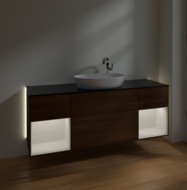 Тумба под раковину Villeroy & Boch Finion 160х50,1 см с подсветкой МДФ шпон грецкого ореха/стекло черное матовое G982GFGN