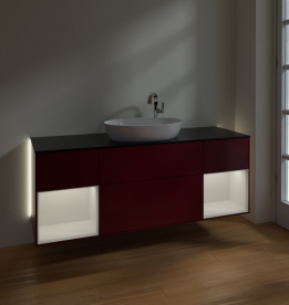 Тумба под раковину Villeroy & Boch Finion 160х50,1 см с подсветкой МДФ пион матовый лак/стекло черное матовое G982GFHB