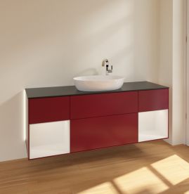 Тумба під раковину Villeroy & Boch Finion 160х50,1 см з підсвічуванням МДФ півонія матовий лак/скло чорне матове G982GFHB