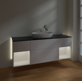 Тумба под раковину Villeroy & Boch Finion 160х50,1 см с подсветкой МДФ белый матовый лак/стекло черное матовое G982GFMT