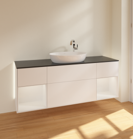 Тумба под раковину Villeroy & Boch Finion 160х50,1 см с подсветкой МДФ белый матовый лак/стекло черное матовое G982GFMT