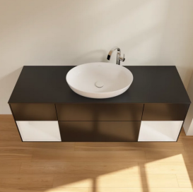 Тумба под раковину Villeroy & Boch Finion 160х50,1 см с подсветкой МДФ черный матовый лак/стекло черное матовое G982GFPD
