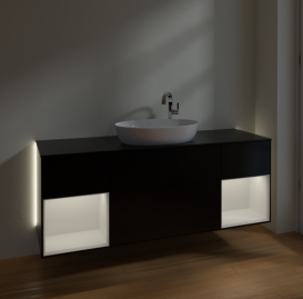 Тумба под раковину Villeroy & Boch Finion 160х50,1 см с подсветкой МДФ черный матовый лак/стекло черное матовое G982GFPD