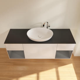 Тумба під раковину Villeroy & Boch Finion 160х50,1 см з підсвічуванням МДФ білий глянцевий лак/скло чорне матове G982GKGF