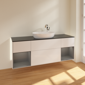 Тумба під раковину Villeroy & Boch Finion 160х50,1 см з підсвічуванням МДФ білий глянцевий лак/скло чорне матове G982GKGF