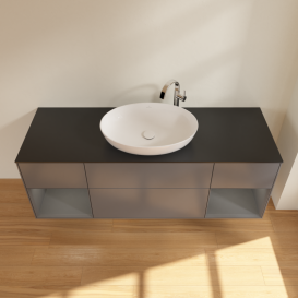 Тумба под раковину Villeroy & Boch Finion 160х50,1 см с подсветкой МДФ антрацит матовый лак/стекло черное матовое G982GKGK