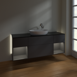 Тумба под раковину Villeroy & Boch Finion 160х50,1 см с подсветкой МДФ антрацит матовый лак/стекло черное матовое G982GKGK