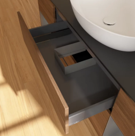 Тумба под раковину Villeroy & Boch Finion 160х50,1 см с подсветкой МДФ шпон грецкого ореха/стекло черное матовое G982GKGN