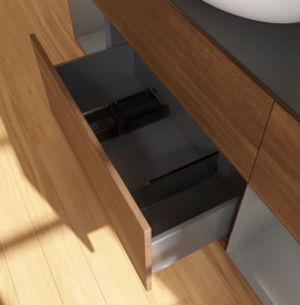 Тумба под раковину Villeroy & Boch Finion 160х50,1 см с подсветкой МДФ шпон грецкого ореха/стекло черное матовое G982GKGN