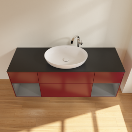 Тумба под раковину Villeroy & Boch Finion 160х50,1 см с подсветкой МДФ пион матовый лак/стекло черное матовое G982GKHB