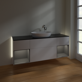 Тумба под раковину Villeroy & Boch Finion 160х50,1 см с подсветкой МДФ белый матовый лак/стекло черное матовое G982GKMT