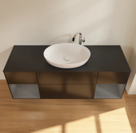 Тумба под раковину Villeroy & Boch Finion 160х50,1 см с подсветкой МДФ черный матовый лак/стекло черное матовое G982GKPD