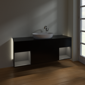 Тумба под раковину Villeroy & Boch Finion 160х50,1 см с подсветкой МДФ черный матовый лак/стекло черное матовое G982GKPD