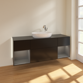 Тумба под раковину Villeroy & Boch Finion 160х50,1 см с подсветкой МДФ черный матовый лак/стекло черное матовое G982GKPD